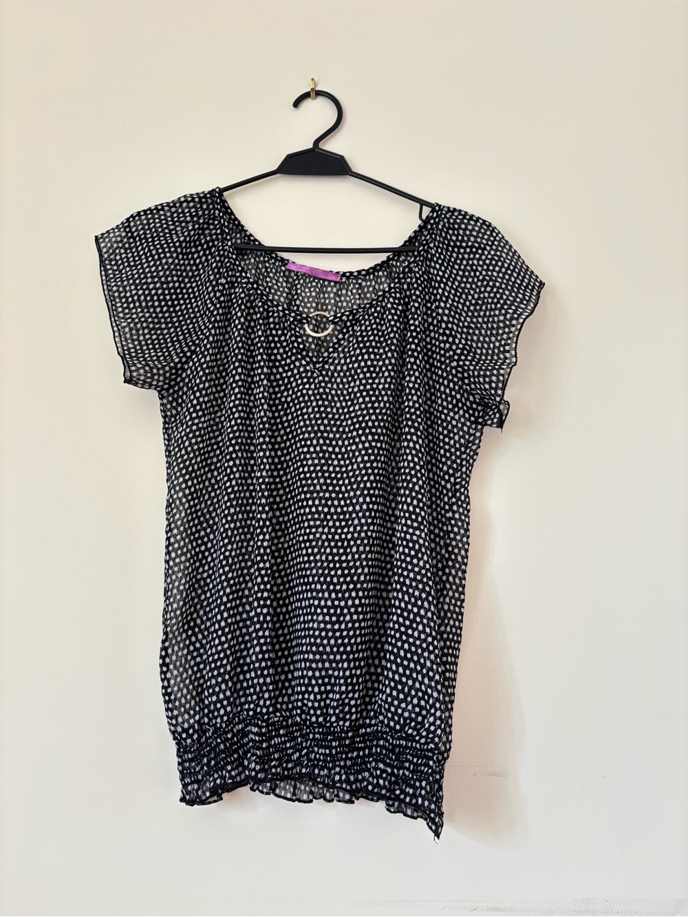 Smart Set Black Polka Dot Flutter Sleeve Blouse